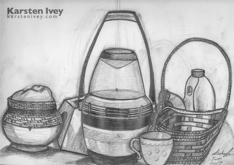 Pencil-drawing-wicker-Basket-lantern