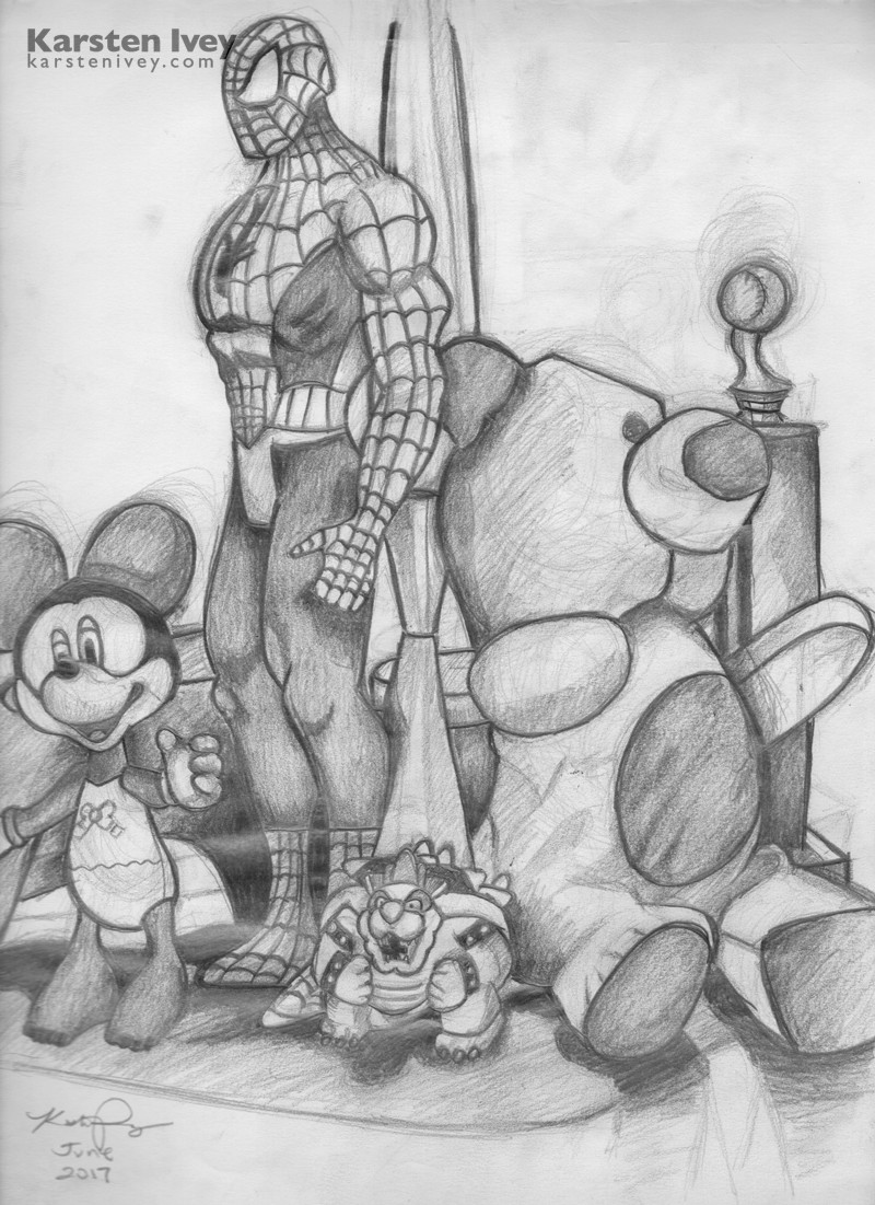 Pencil-drawing-Marvel-Spiderman-mickey-mouse